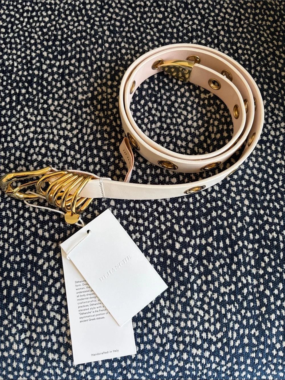 Dehanche White Leather Grommet Belt with Gold Hardware Medium
